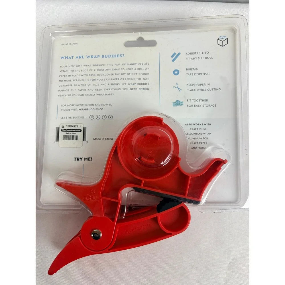 Wrap Buddies Tabletop Gift‎ Wrapping Tool  Cherry Red Tape Dispenser Clamps